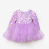 Lila  Pullu Grenli Fiyonk Detaylı Kız Çocuk Elbise - Irene