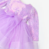 Lila  Pullu Grenli Fiyonk Detaylı Kız Çocuk Elbise - Irene