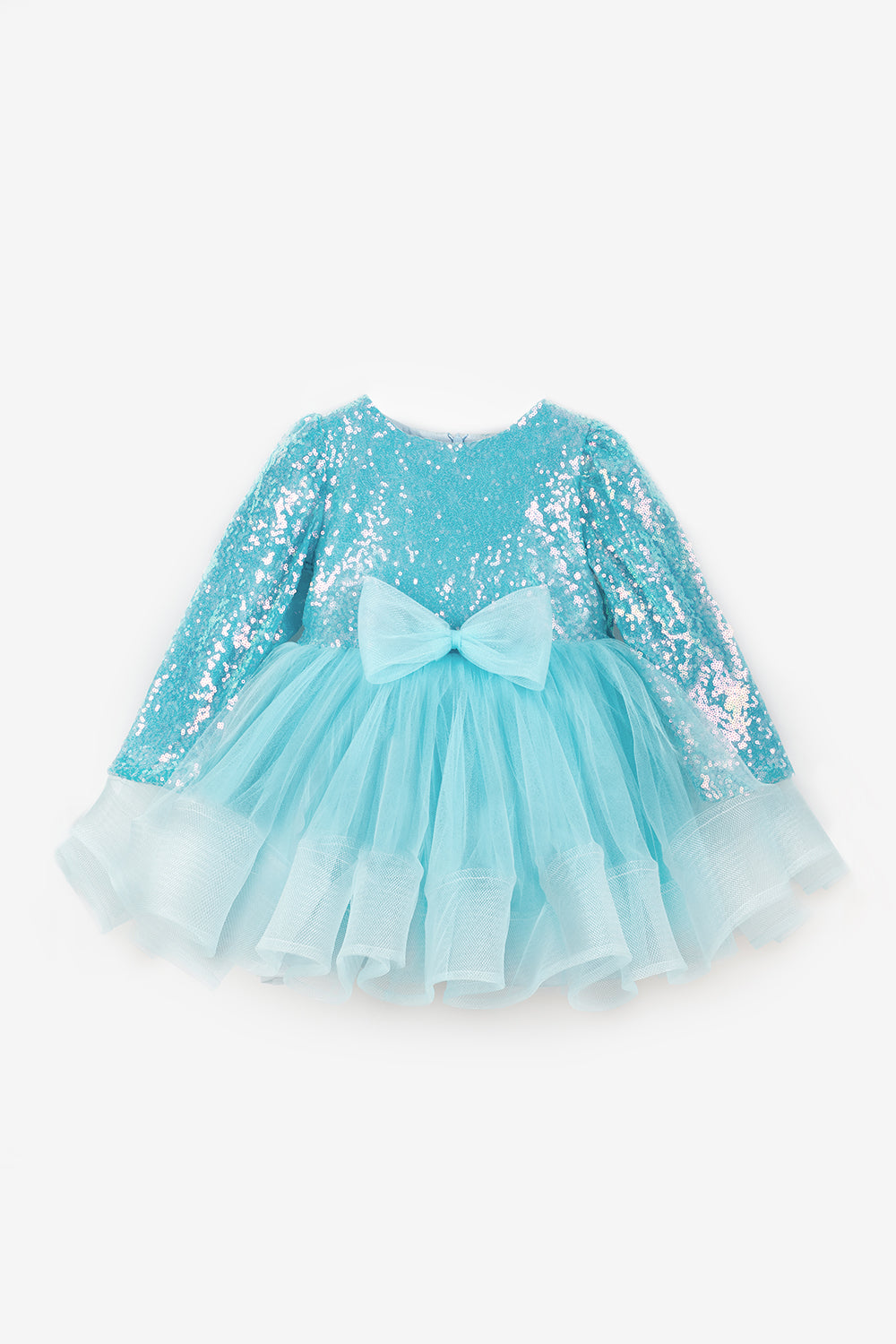 Mavi  Pullu Grenli Fiyonk Detaylı Kız Çocuk Elbise - Irene