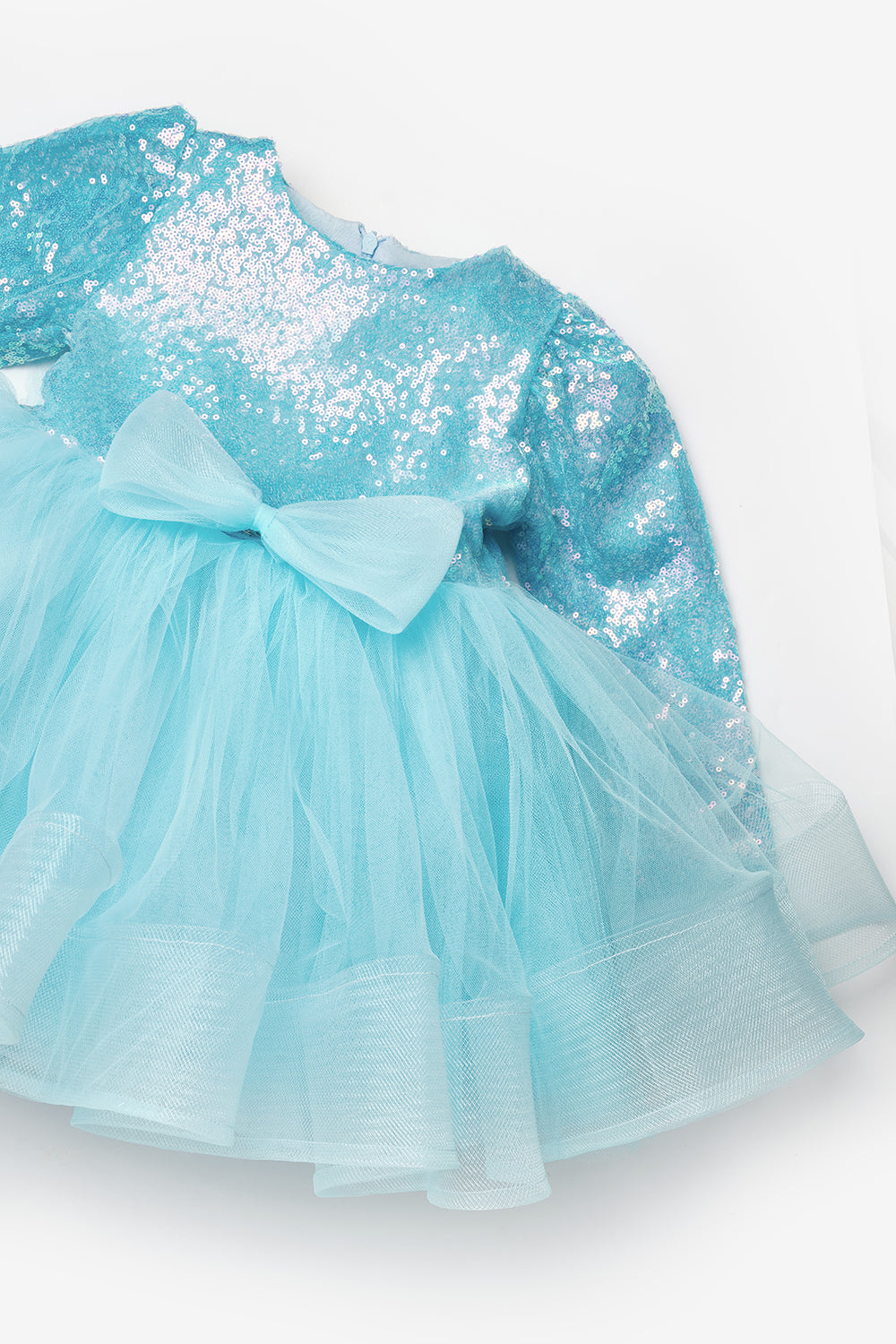 Mavi Pullu Grenli Fiyonk Detaylı Kız Çocuk Elbise - Irene