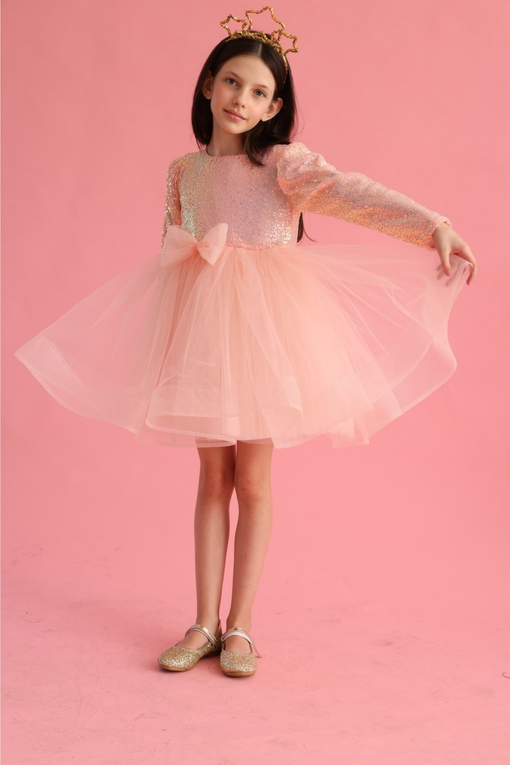 Somon Pullu Grenli Fiyonk Detaylı Kız Çocuk Elbise - Irene