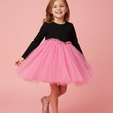 Pembe  Asimetrik Tül Etekli Kız Çocuk Elbise - Rebeca