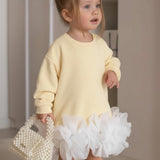 Sarı  Etek Ucu Fırfırlı Kız Çocuk Elbise - Alix