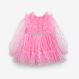 Pembe  Omzu Fırfır Detaylı Yıldızlı Kız Çocuk Elbise - Stella