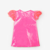 Fuşya  Kolları Püsküllü Pullu Kız Çocuk Elbise - Delit