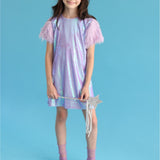 Lila  Kolları Püsküllü Pullu Kız Çocuk Elbise - Delit