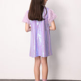 Lila  Kolları Püsküllü Pullu Kız Çocuk Elbise - Delit