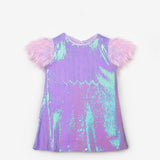 Lila  Kolları Püsküllü Pullu Kız Çocuk Elbise - Delit