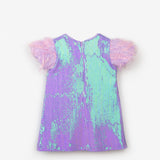 Lila  Kolları Püsküllü Pullu Kız Çocuk Elbise - Delit