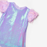 Lila  Kolları Püsküllü Pullu Kız Çocuk Elbise - Delit