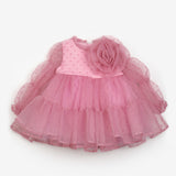 Gülkurusu  Puantiyeli Gül Aksesuarlı Kız Çocuk Elbise - Belinda