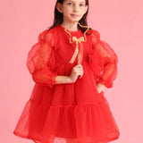 Red Polka Dot Rose Accessory Girl's Dress - Belinda