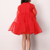 Red Polka Dot Rose Accessory Girl's Dress - Belinda
