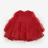 Kırmızı  Puantiyeli Gül Aksesuarlı Kız Çocuk Elbise - Belinda