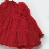Kırmızı Puantiyeli Gül Aksesuarlı Kız Çocuk Elbise - Belinda