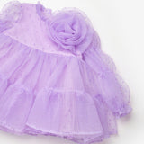 Lila  Puantiyeli Gül Aksesuarlı Kız Çocuk Elbise - Belinda