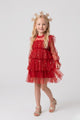 Red Star Printed Tiered Girls' Dress - Chloe