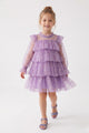 Lilac Star Printed Tiered Girls' Dress - Chloe