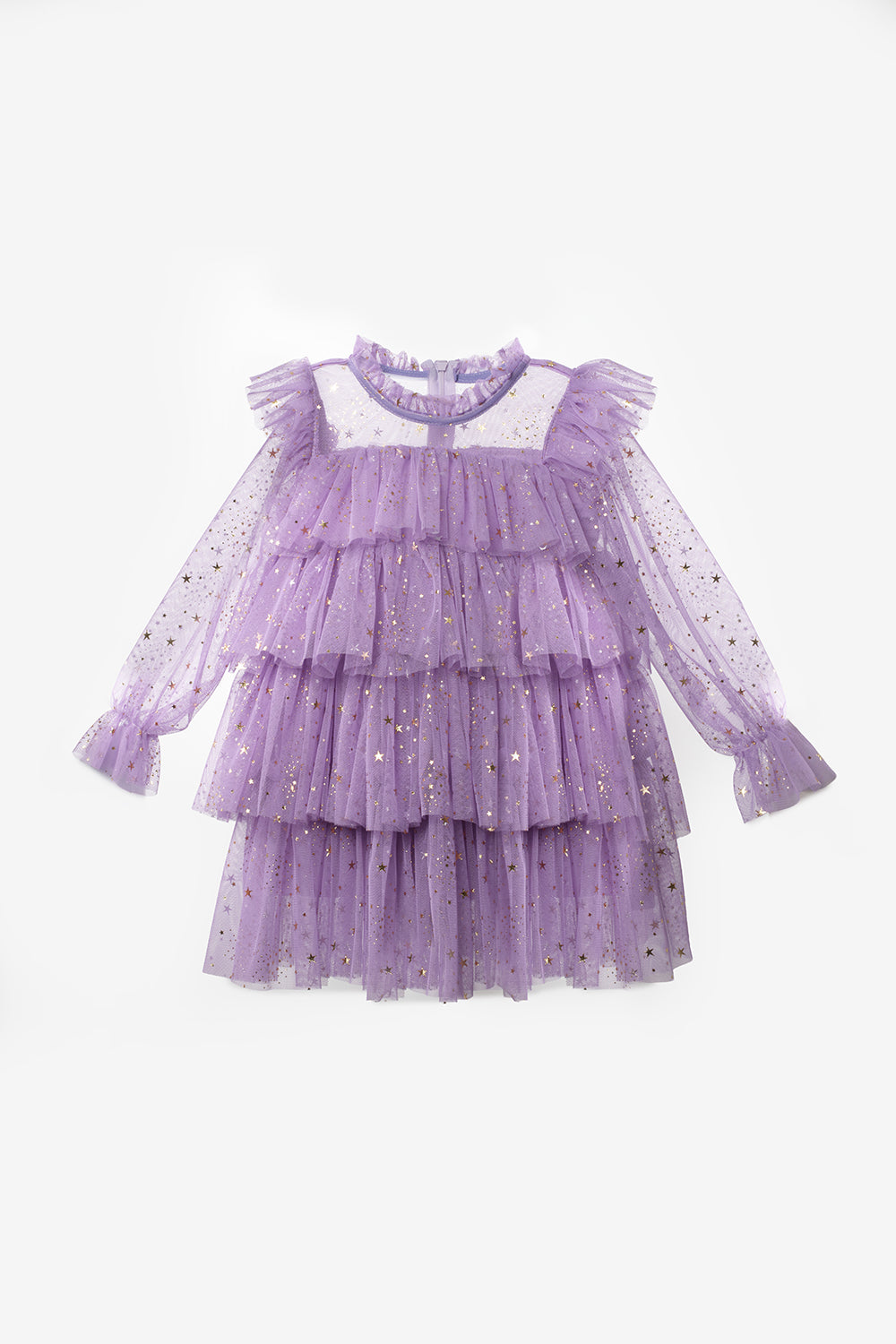 Lila Varak Yıldız Baskılı Katlı Kız Çocuk Elbise - Chloe
