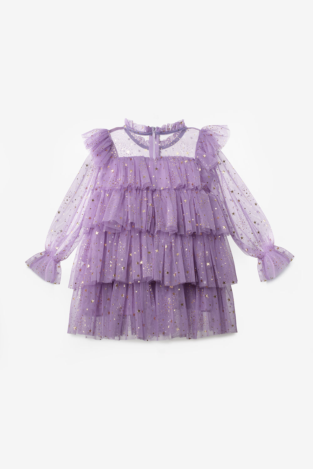 Lila Varak Yıldız Baskılı Katlı Kız Çocuk Elbise - Chloe