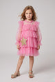 Pink Star Printed Tiered Girls' Dress - Chloe