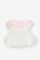 White Sequined Bow Detailed Baby Girls' Dress - Amber