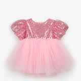 Pink Bow Detailed Sequined Baby Girls' Dress - Amber