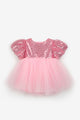 Pink Bow Detailed Sequined Baby Girls' Dress - Amber