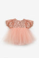 Rose Bow Detailed Sequined Baby Girls' Dress - Amber