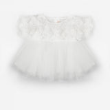 Beyaz  Gül Detaylı Kız Bebek Elbise - Elina