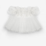 Beyaz  Gül Detaylı Kız Bebek Elbise - Elina