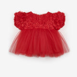 Kırmızı  Gül Detaylı Kız Bebek Elbise - Elina