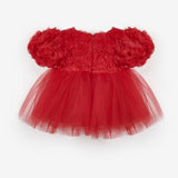 Kırmızı  Gül Detaylı Kız Bebek Elbise - Elina