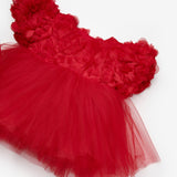 Kırmızı  Gül Detaylı Kız Bebek Elbise - Elina