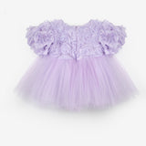 Lila  Gül Detaylı Kız Bebek Elbise - Elina