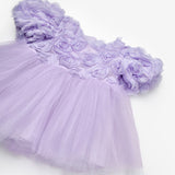 Lila  Gül Detaylı Kız Bebek Elbise - Elina