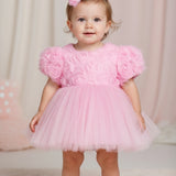Pembe  Gül Detaylı Kız Bebek Elbise - Elina