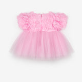 Pembe  Gül Detaylı Kız Bebek Elbise - Elina