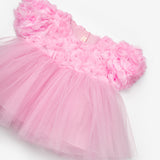 Pembe  Gül Detaylı Kız Bebek Elbise - Elina