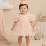 Somon  Gül Detaylı Kız Bebek Elbise - Elina