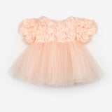 Somon  Gül Detaylı Kız Bebek Elbise - Elina