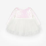 Beyaz  Pullu Uzun Kollu Kız Bebek Elbise - Berry