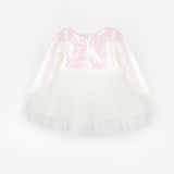 Beyaz  Pullu Uzun Kollu Kız Bebek Elbise - Berry