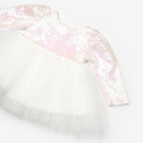 Beyaz  Pullu Uzun Kollu Kız Bebek Elbise - Berry