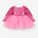 Fuşya  Pullu Uzun Kollu Kız Bebek Elbise - Berry