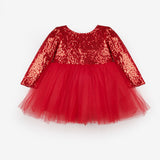 Kırmızı  Pullu Uzun Kollu Kız Bebek Elbise - Berry