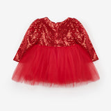 Kırmızı  Pullu Uzun Kollu Kız Bebek Elbise - Berry