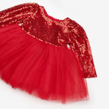 Kırmızı  Pullu Uzun Kollu Kız Bebek Elbise - Berry