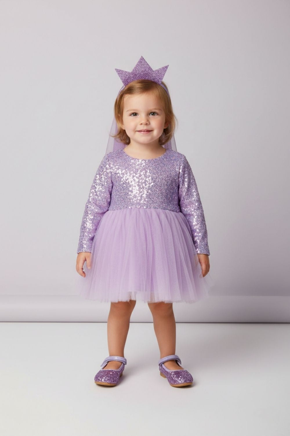 Lila  Pullu Uzun Kollu Kız Bebek Elbise - Berry