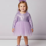 Lila  Pullu Uzun Kollu Kız Bebek Elbise - Berry